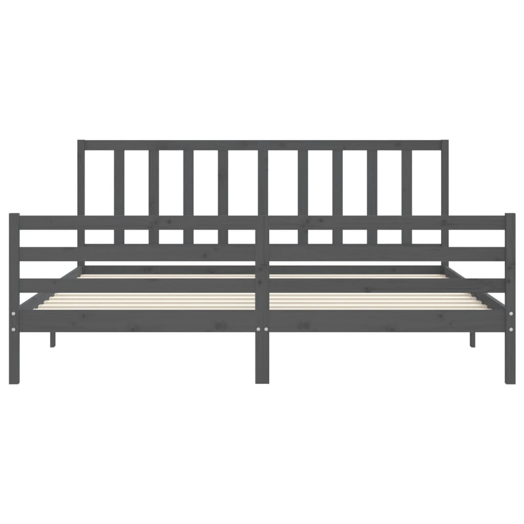 Sengeramme med hodegavl grå 200x200 cm heltre