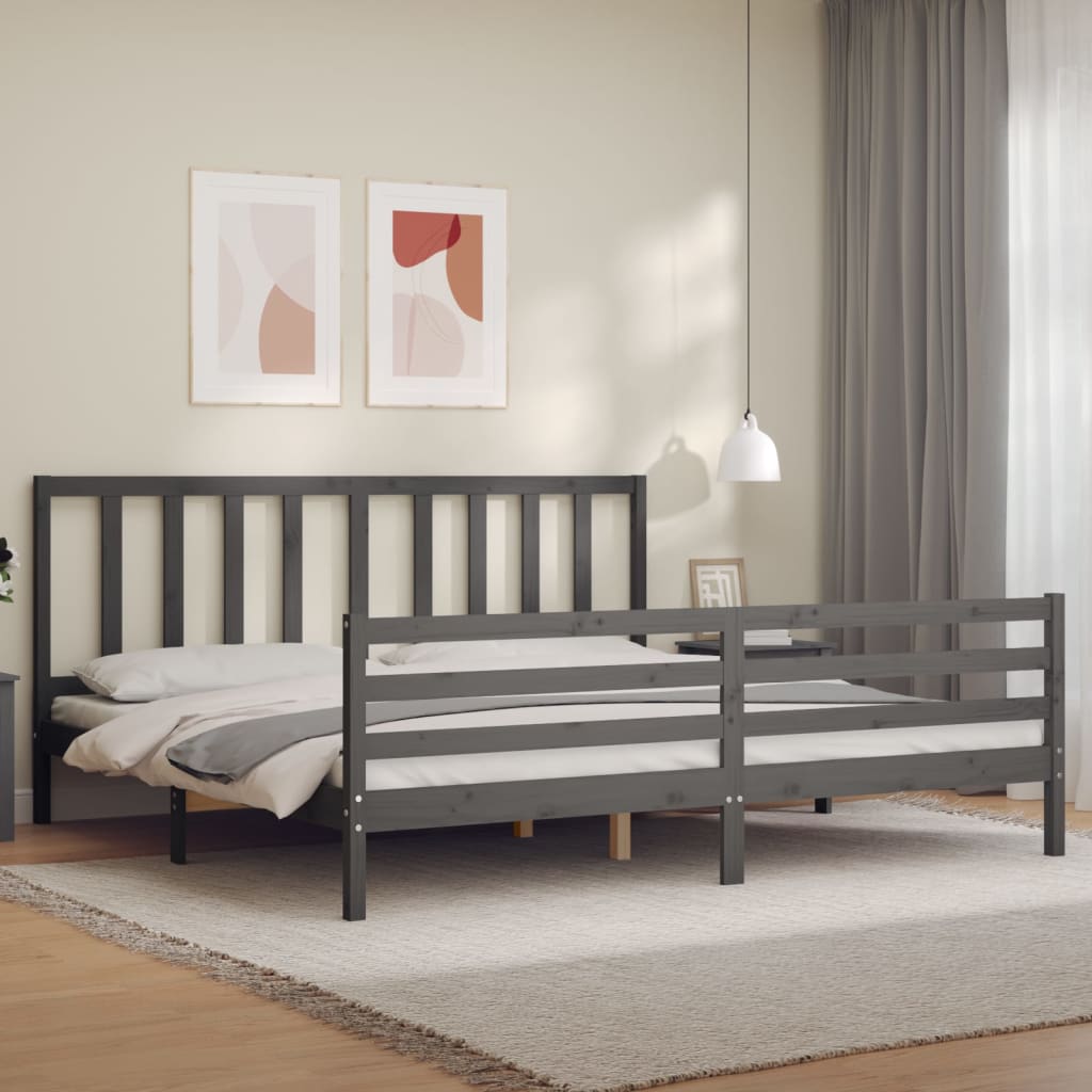 Sengeramme med hodegavl grå 200x200 cm heltre