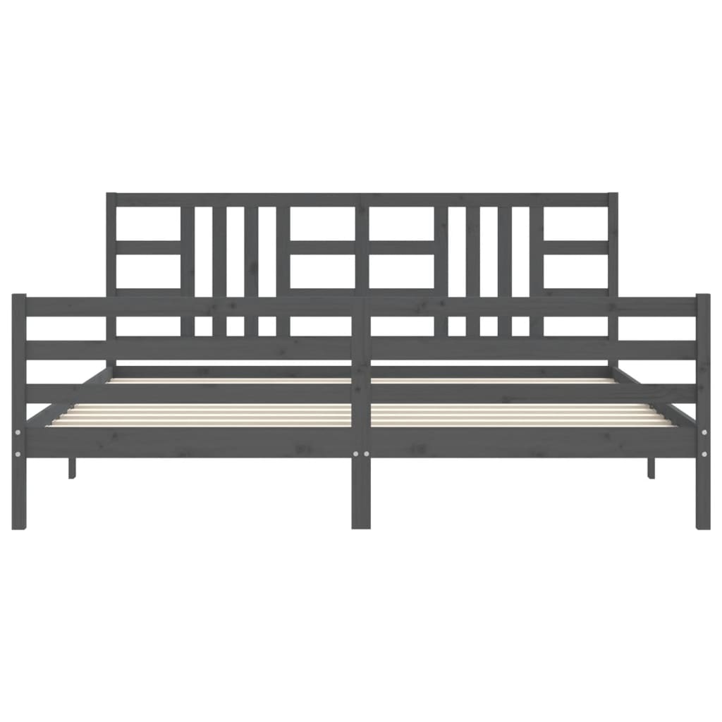 Sengeramme med hodegavl grå 200x200 cm heltre