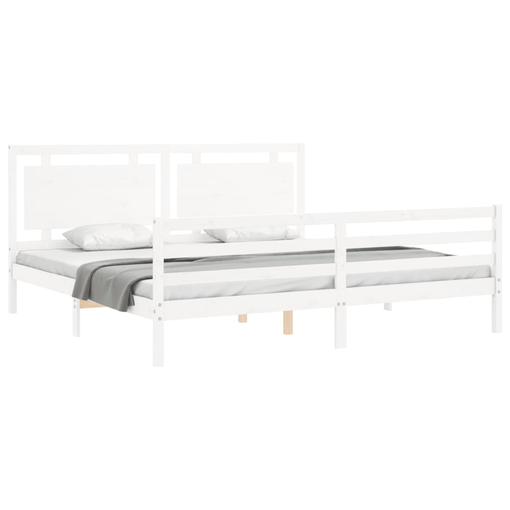 Sengeramme med hodegavl hvit 200x200 cm heltre