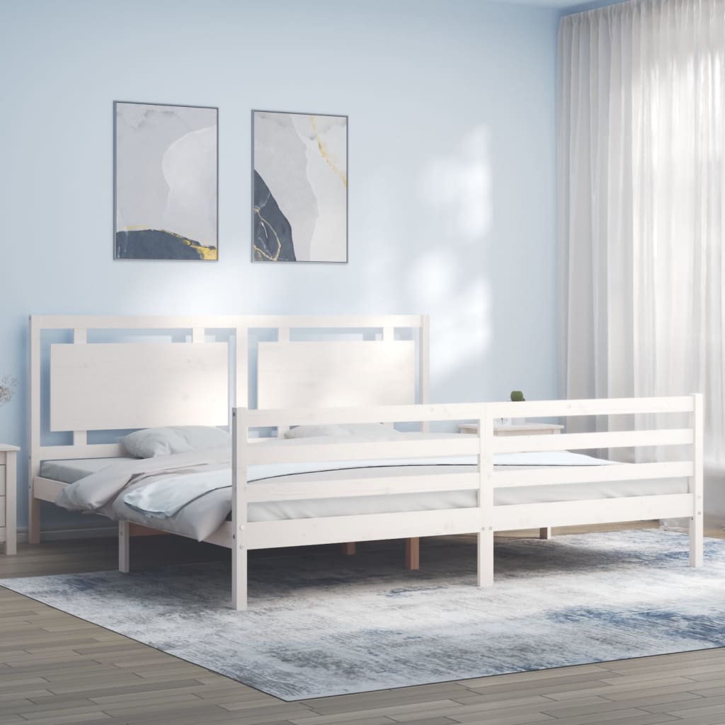 Sengeramme med hodegavl hvit 200x200 cm heltre