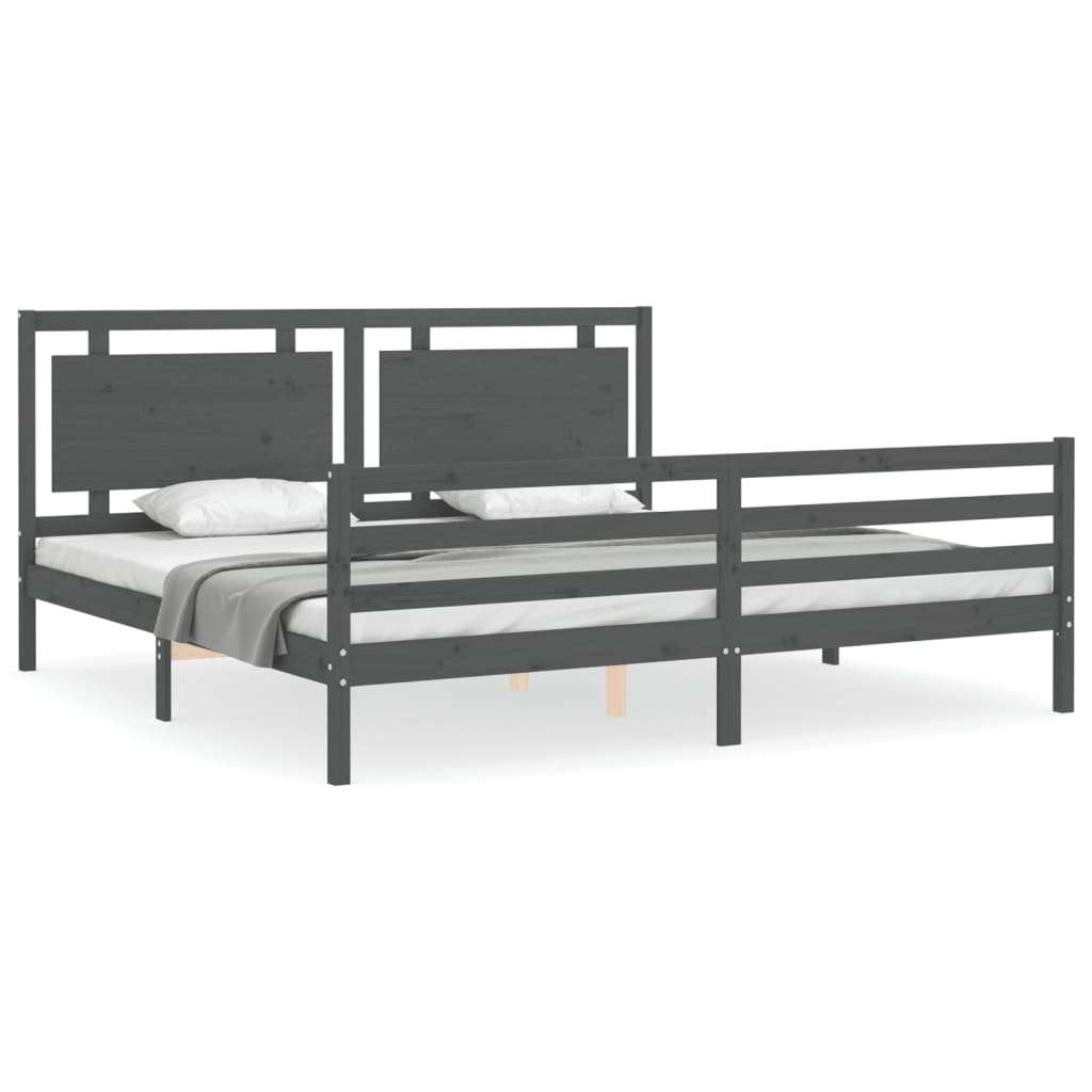 Sengeramme med hodegavl grå 200x200 cm heltre