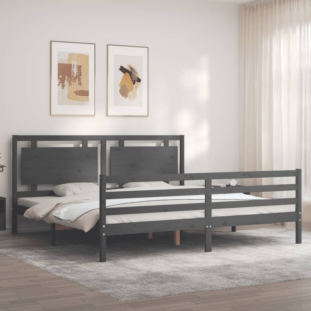 Sengeramme med hodegavl grå 200x200 cm heltre