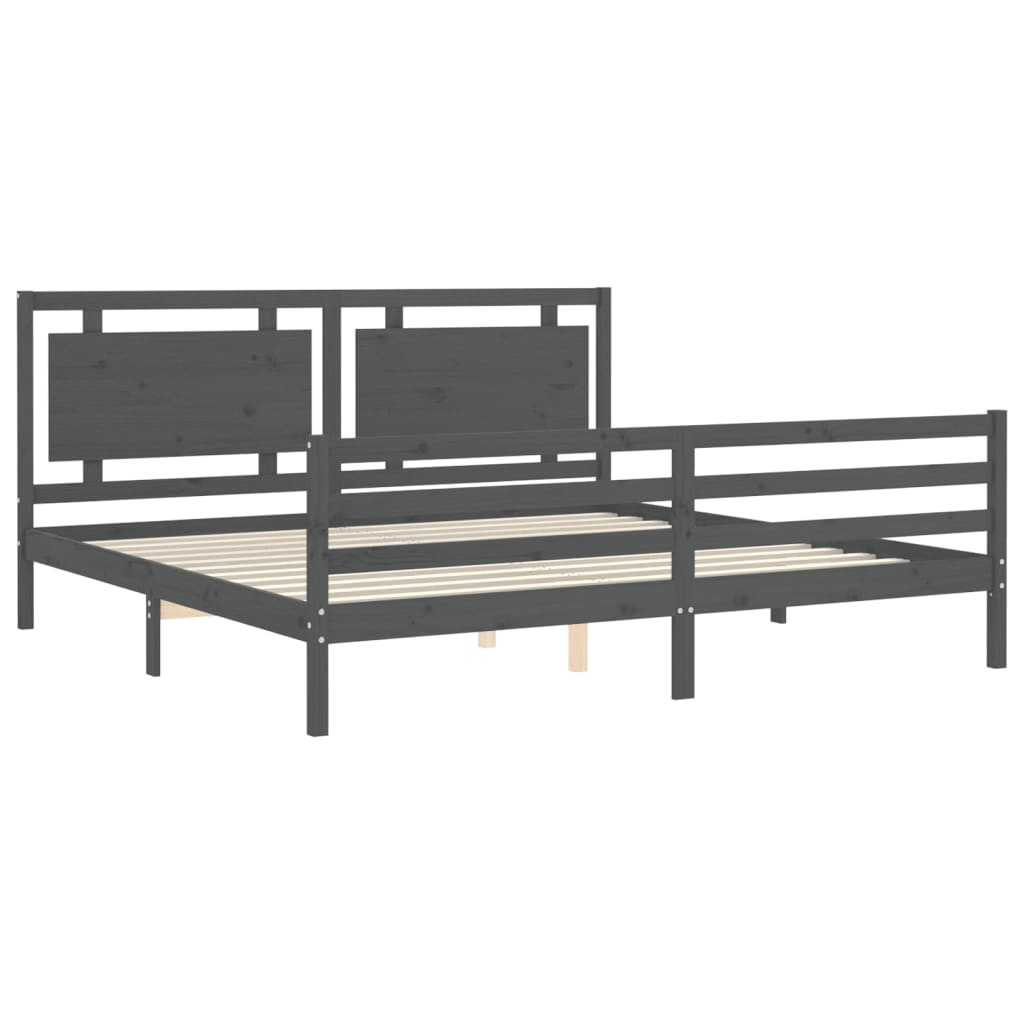 Sengeramme med hodegavl grå 200x200 cm heltre
