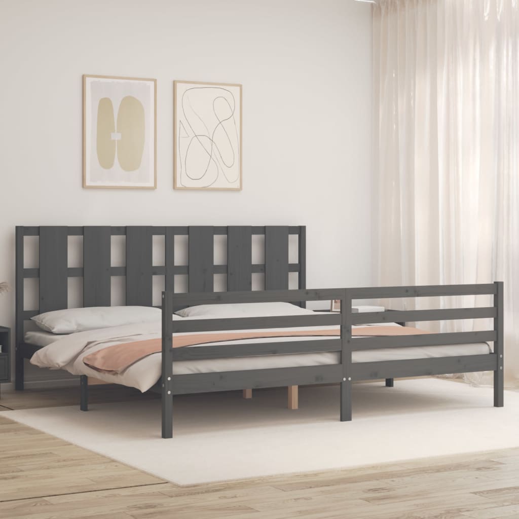 Sengeramme med hodegavl grå 200x200 cm heltre