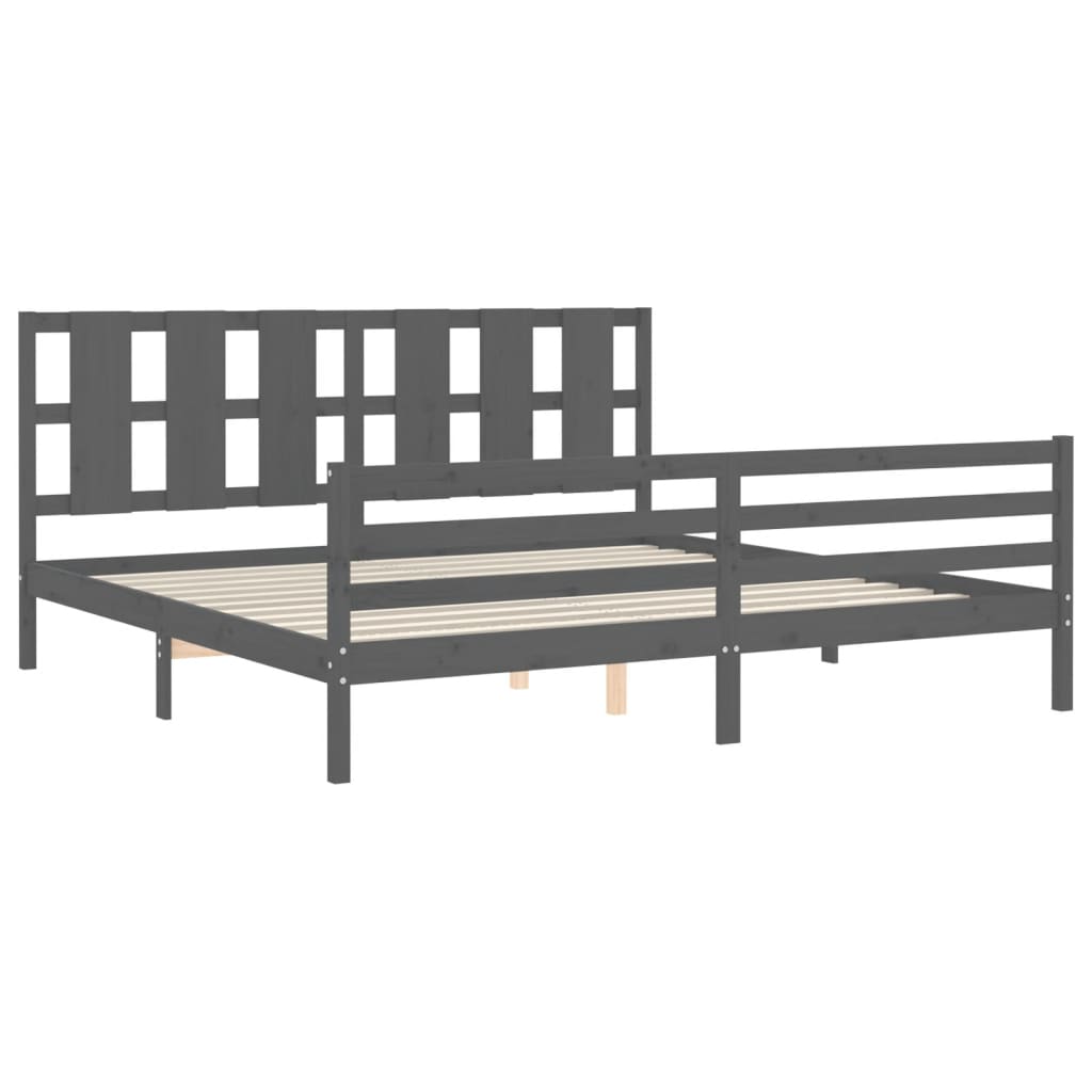 Sengeramme med hodegavl grå 200x200 cm heltre