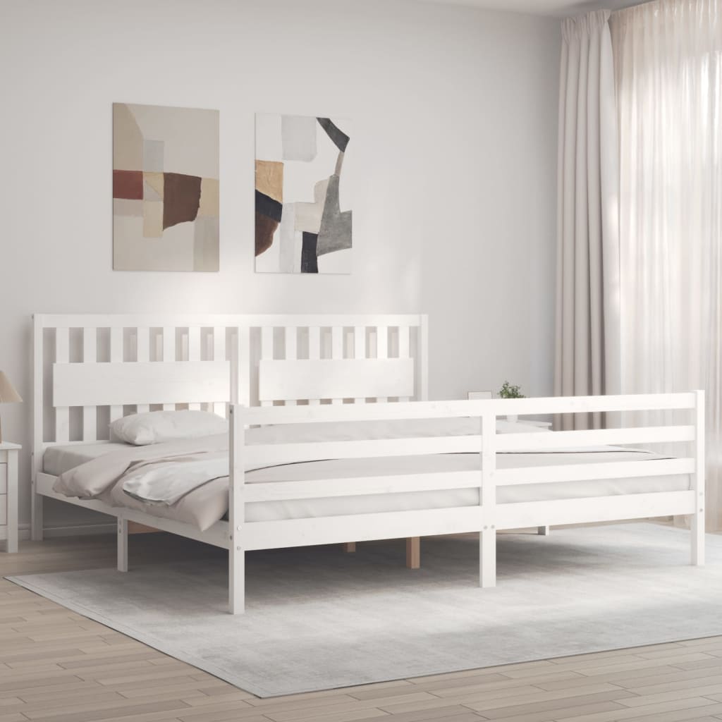 Sengeramme med hodegavl hvit 200x200 cm heltre