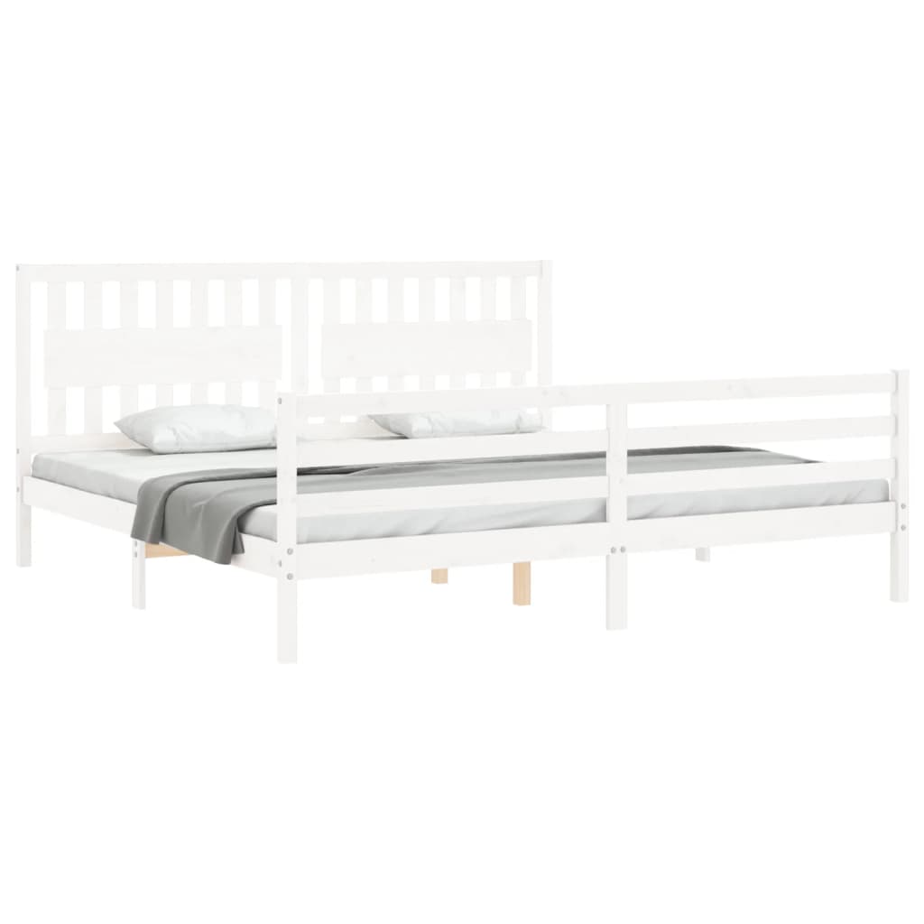 Sengeramme med hodegavl hvit 200x200 cm heltre
