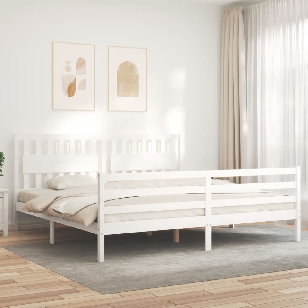 Sengeramme med hodegavl hvit 200x200 cm heltre