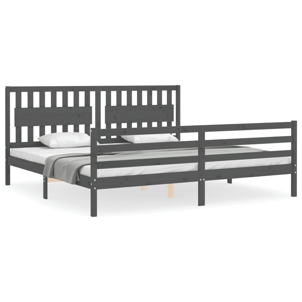 Sengeramme med hodegavl grå 200x200 cm heltre