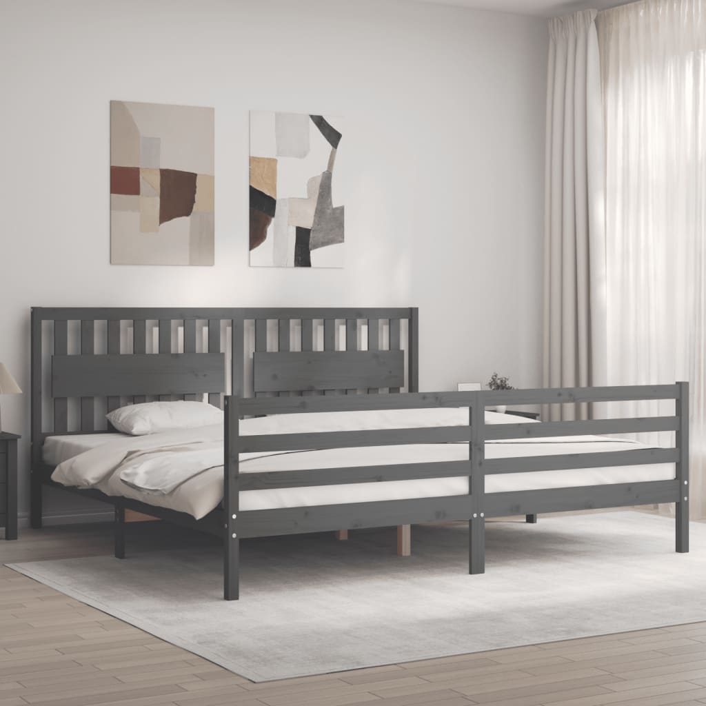 Sengeramme med hodegavl grå 200x200 cm heltre