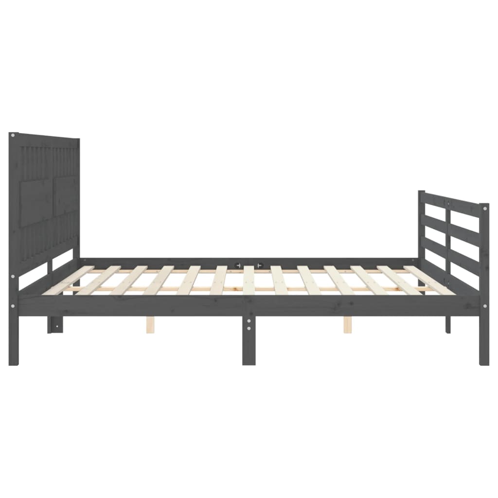 Sengeramme med hodegavl grå 200x200 cm heltre