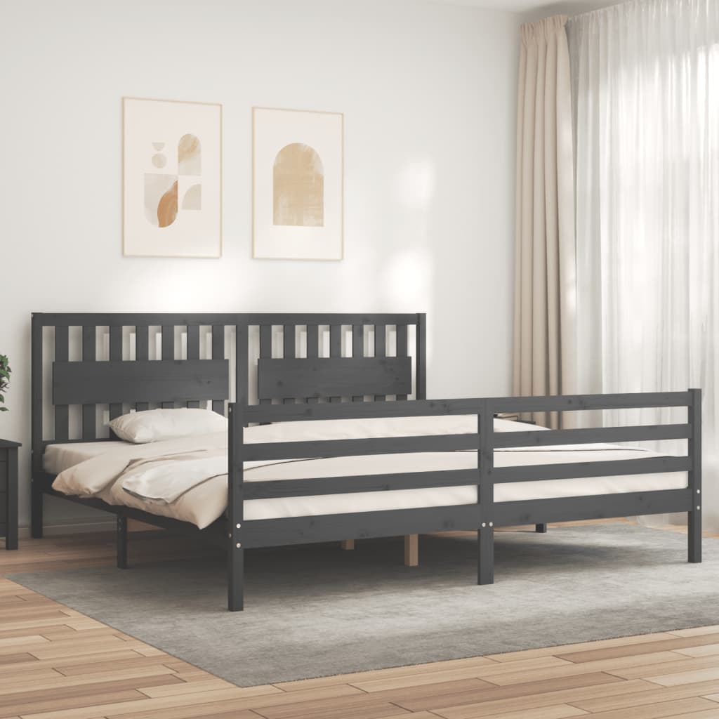 Sengeramme med hodegavl grå 200x200 cm heltre
