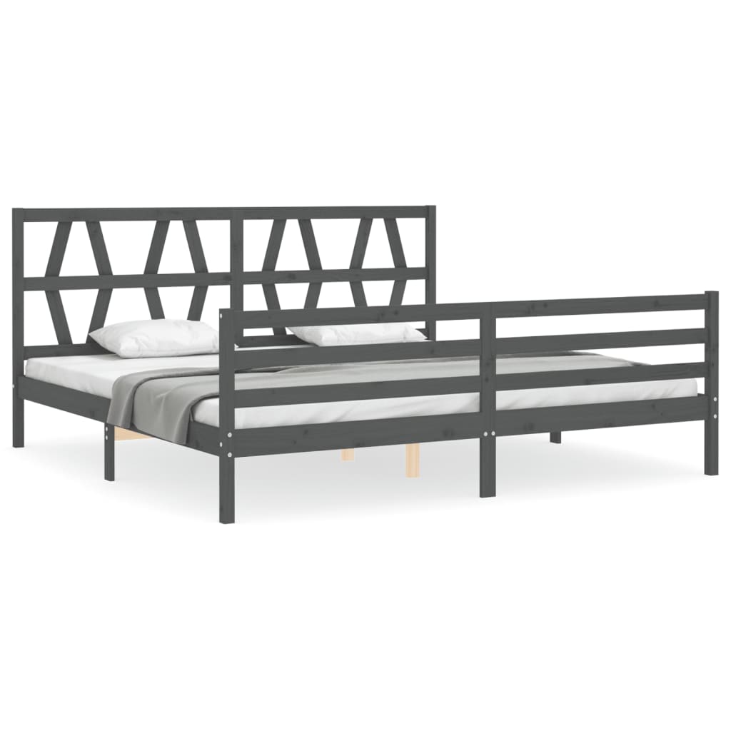 Sengeramme med hodegavl grå 200x200 cm heltre