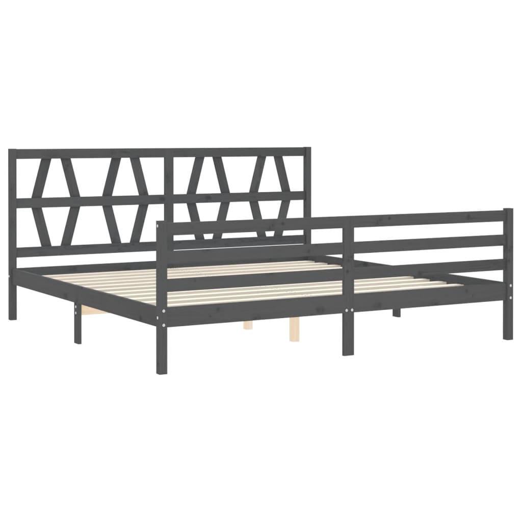 Sengeramme med hodegavl grå 200x200 cm heltre