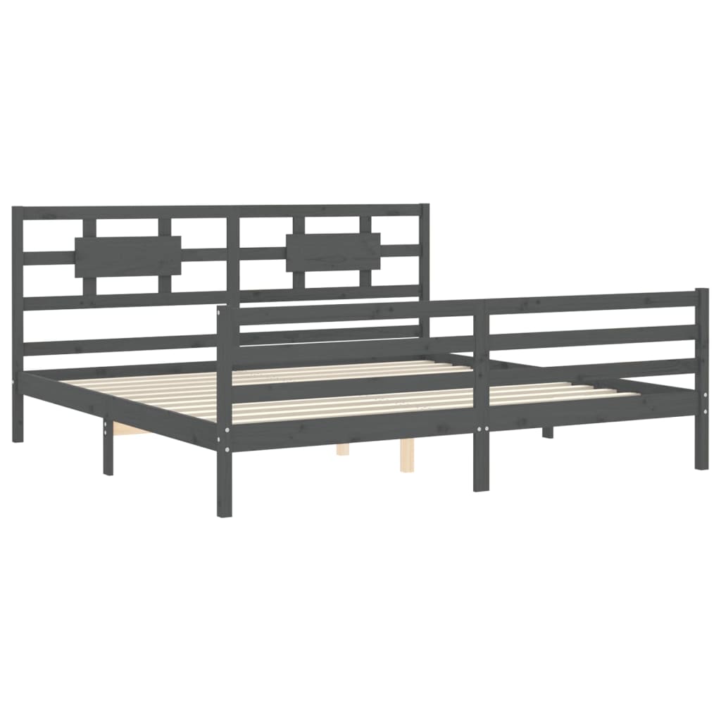 Sengeramme med hodegavl grå 200x200 cm heltre