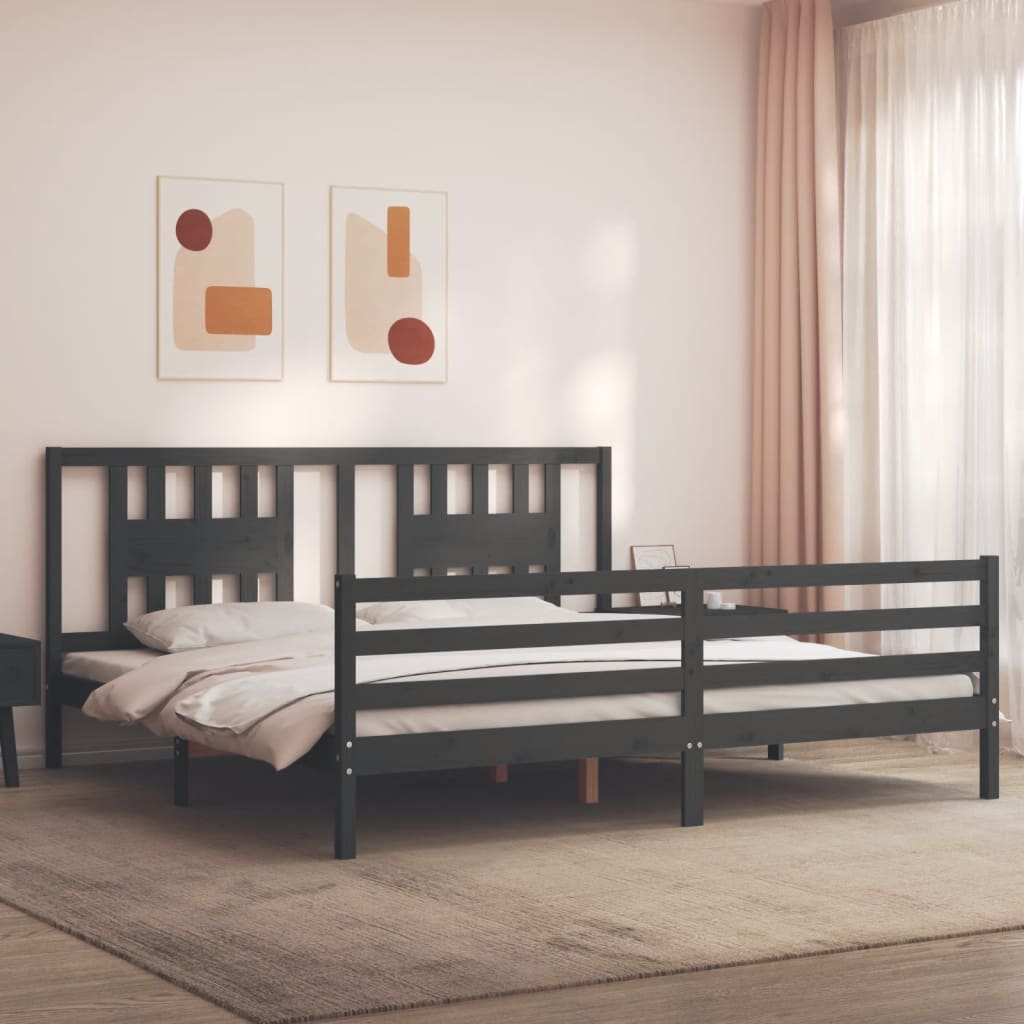 Sengeramme med hodegavl grå 200x200 cm heltre