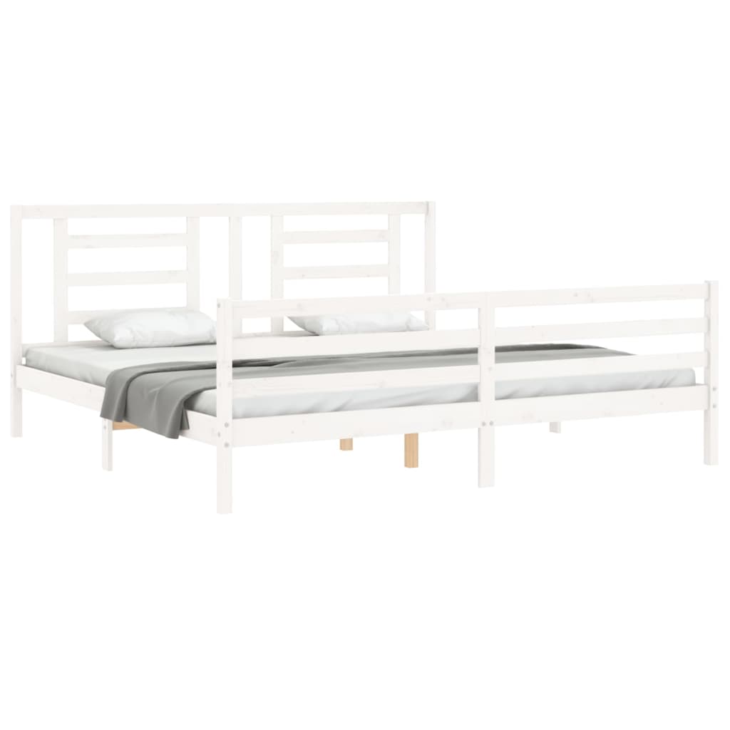 Sengeramme med hodegavl hvit 200x200 cm heltre