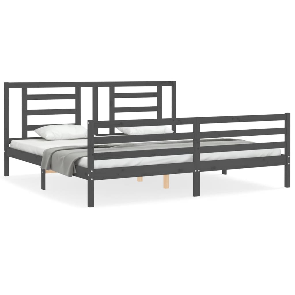 Sengeramme med hodegavl grå 200x200 cm heltre