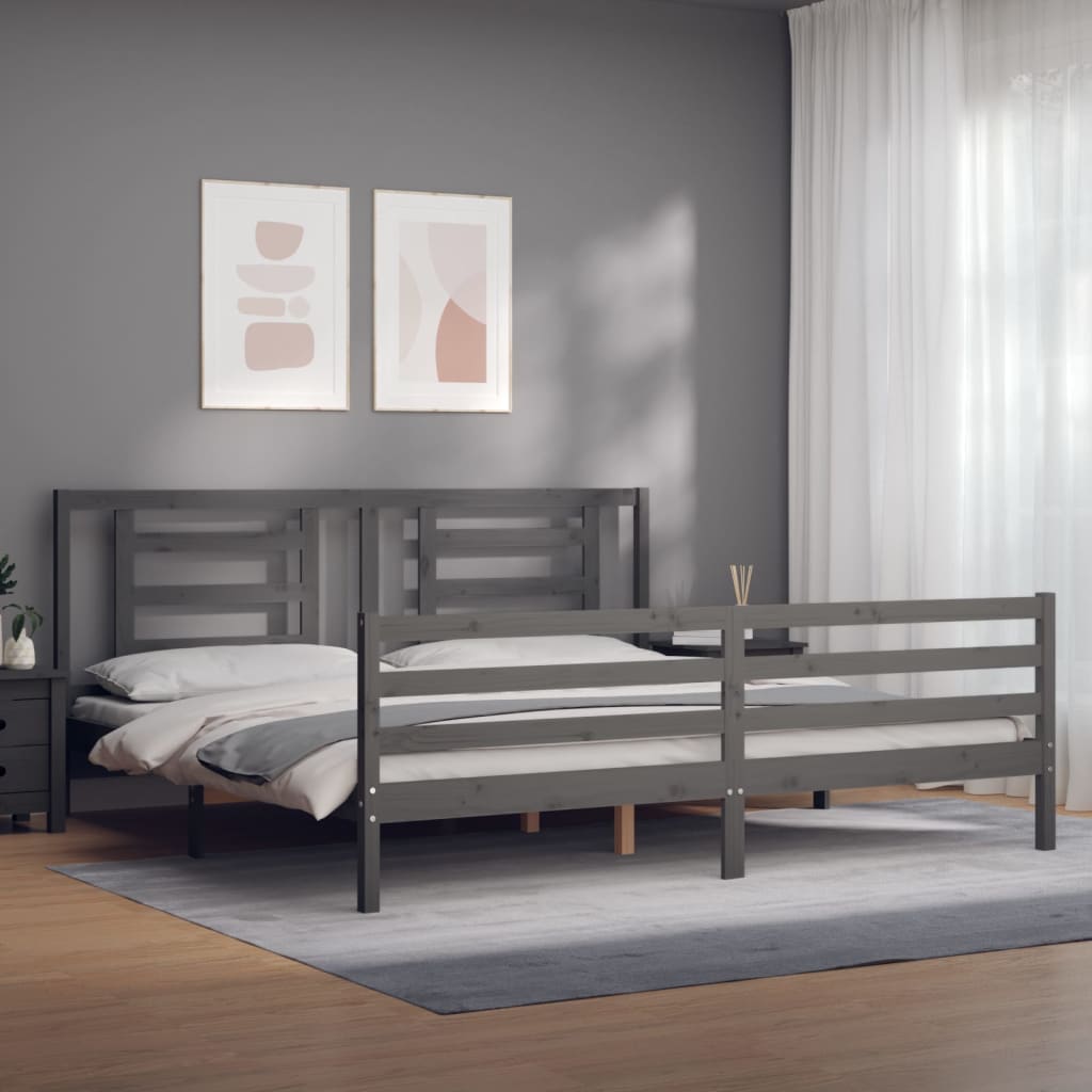 Sengeramme med hodegavl grå 200x200 cm heltre