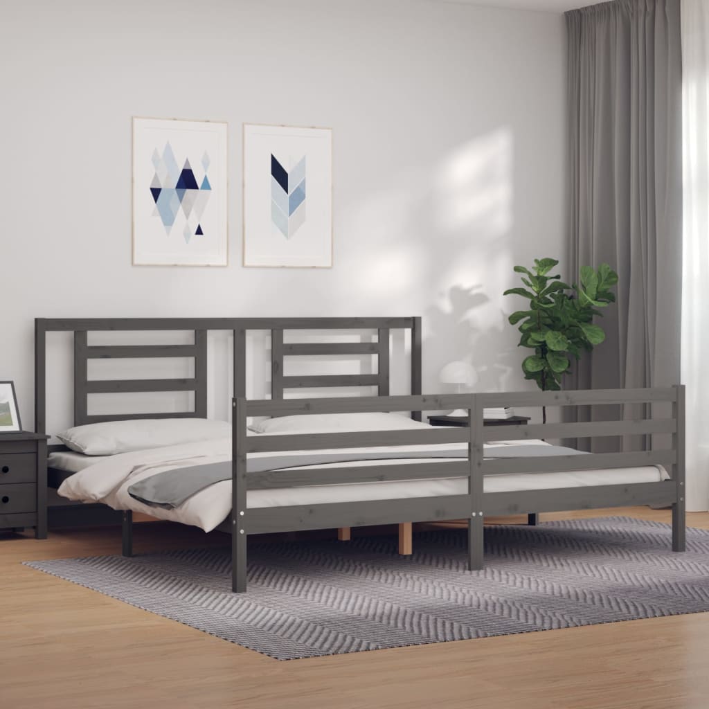 Sengeramme med hodegavl grå 200x200 cm heltre