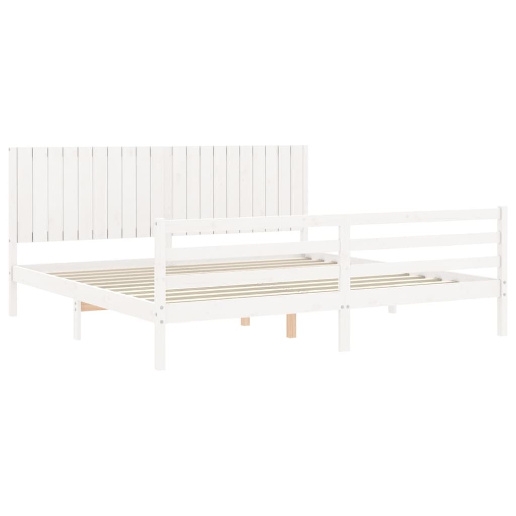 Sengeramme med hodegavl hvit 200x200 cm heltre