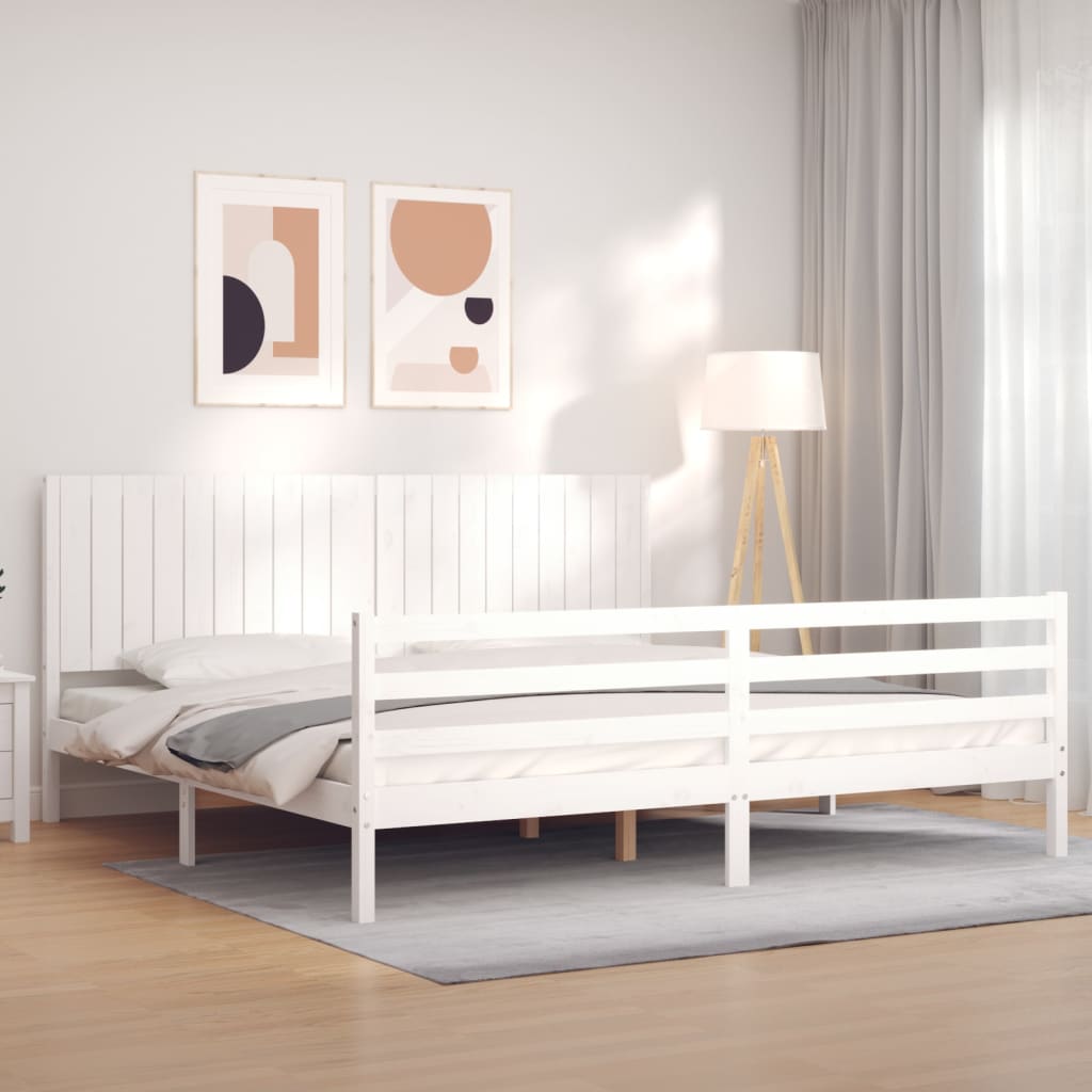 Sengeramme med hodegavl hvit 200x200 cm heltre