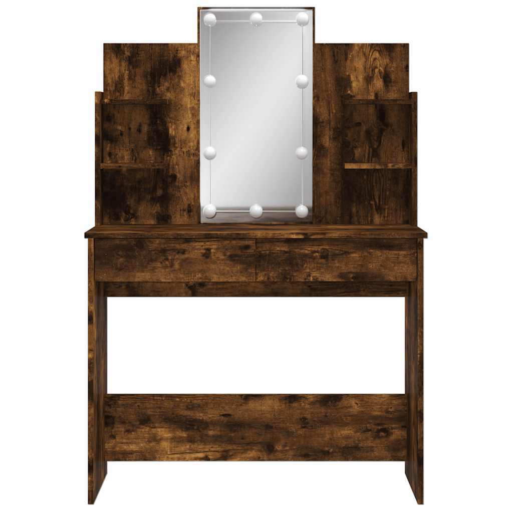 Sminkebord med LED røkt eik 96x40x142 cm vidaXL