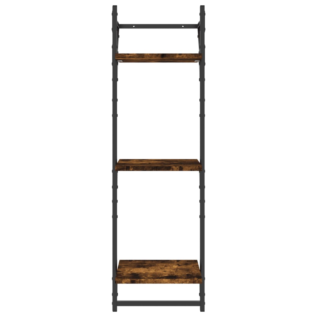 Vegghyller med 3 hyller stenger 2 stk røkt eik 30x25x100 cm