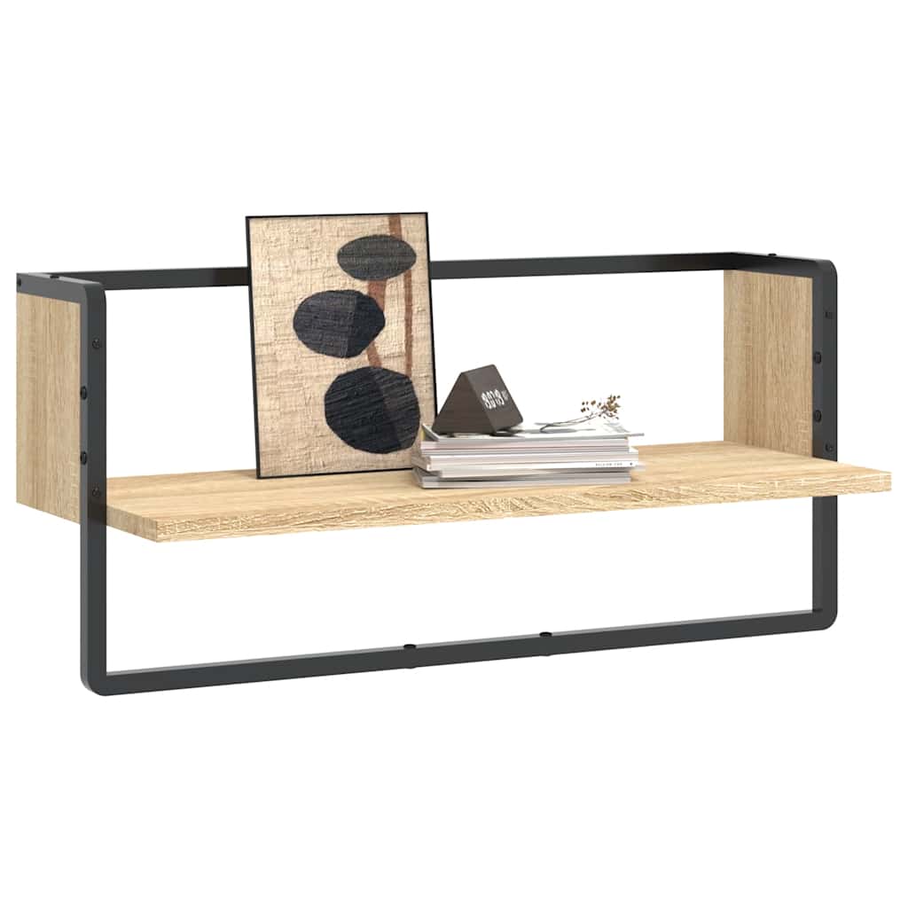 Vegghylle med stang sonoma eik 65x25x30 cm