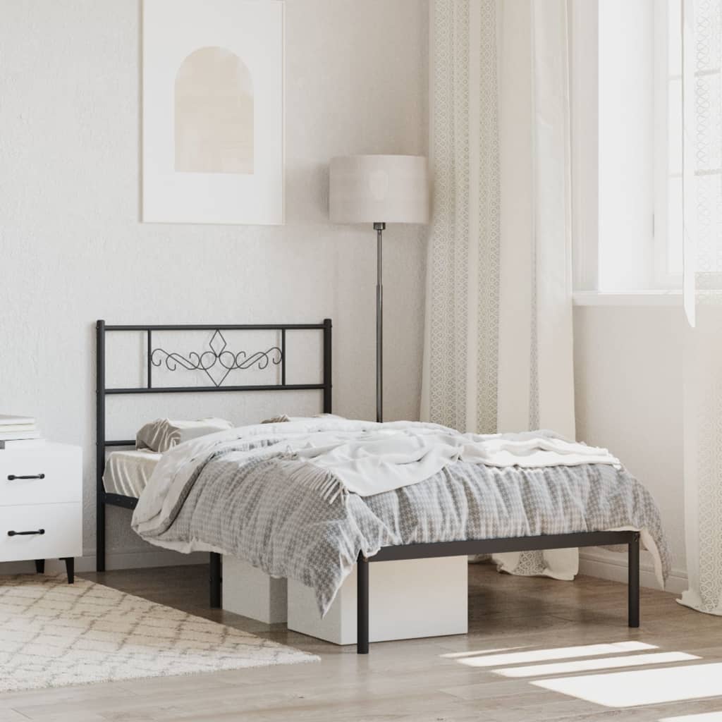 Sengeramme i metall med hodegavl svart 90x190 cm vidaXL