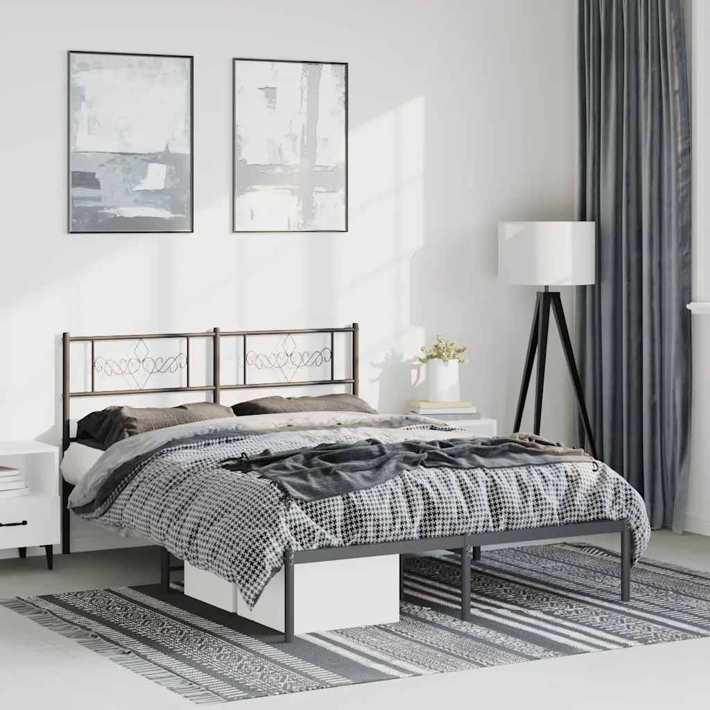 Sengeramme i metall med hodegavl svart 135x190 cm