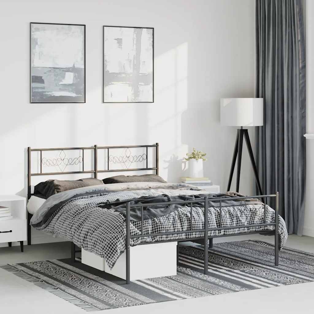 Sengeramme i metall med hode- og fotgavl svart 150x200 cm vidaXL