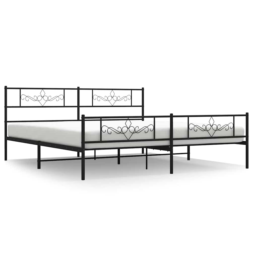 Sengeramme i metall med hode- og fotgavl svart 193x203 cm