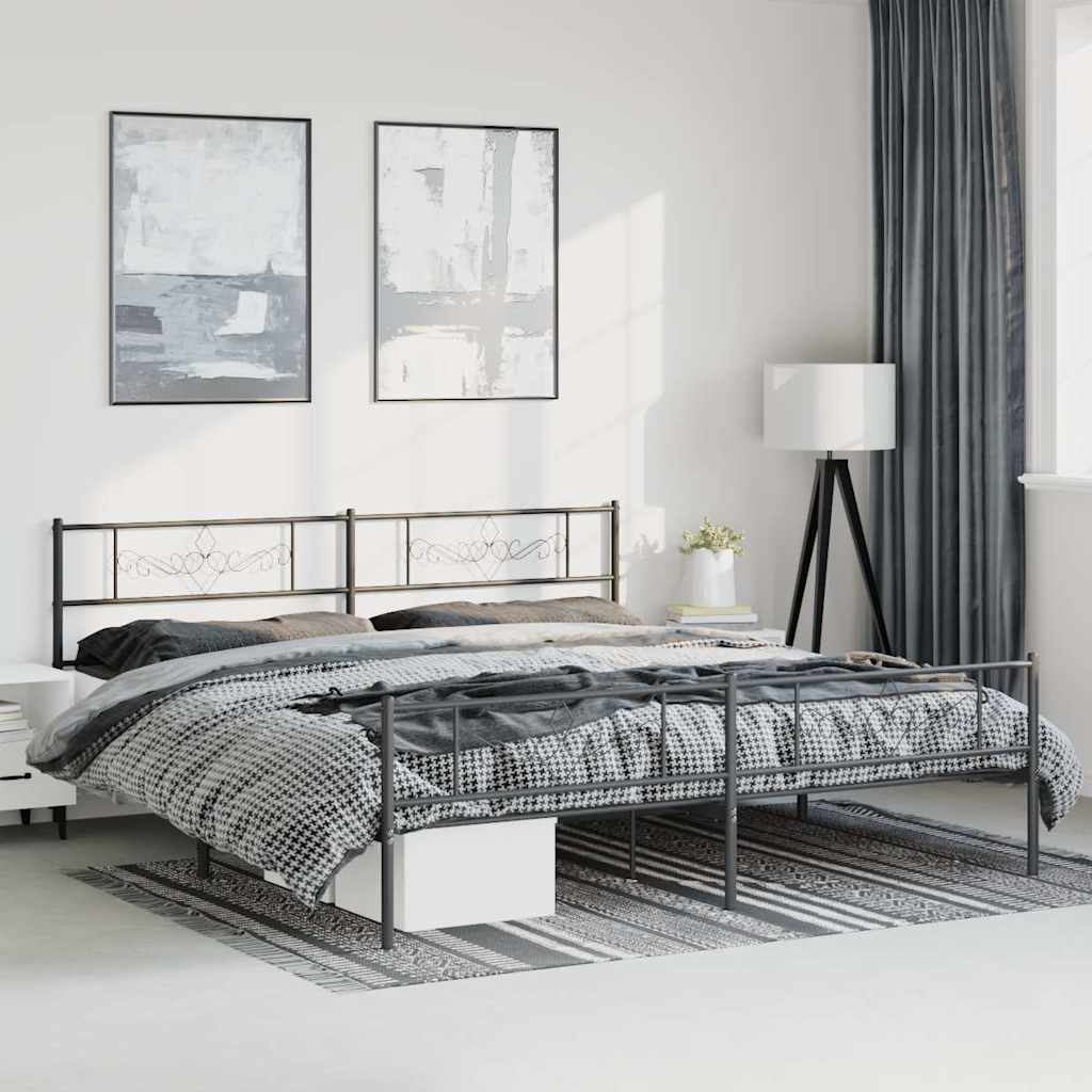 Sengeramme i metall med hode- og fotgavl svart 193x203 cm