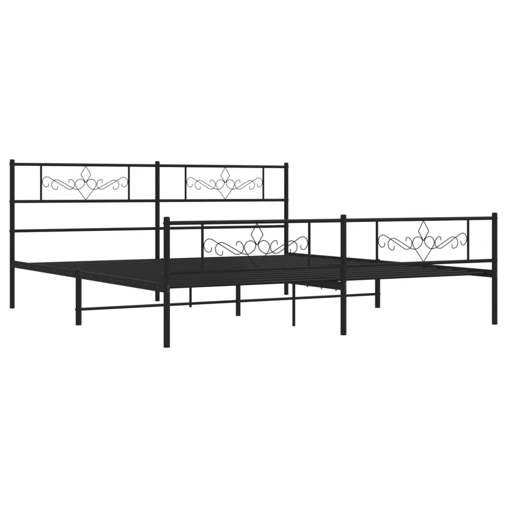 Sengeramme i metall med hode- og fotgavl svart 200x200 cm vidaXL