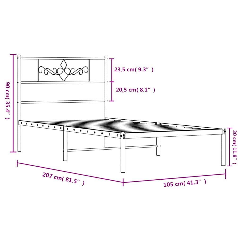 Sengeramme i metall med hodegavl hvit 100x200 cm