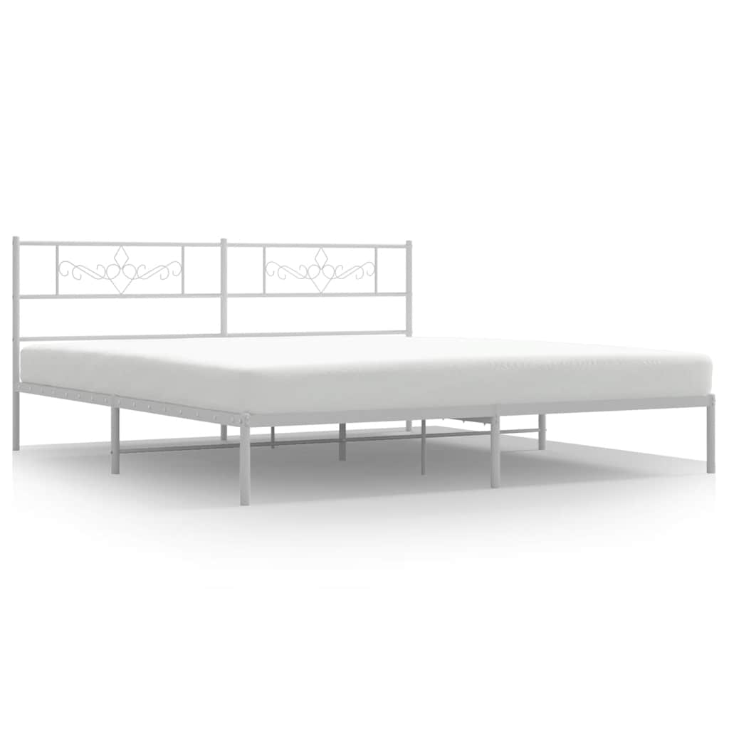 Sengeramme i metall med hodegavl hvit 193x203 cm