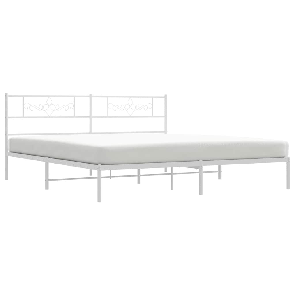 Sengeramme i metall med hodegavl hvit 193x203 cm