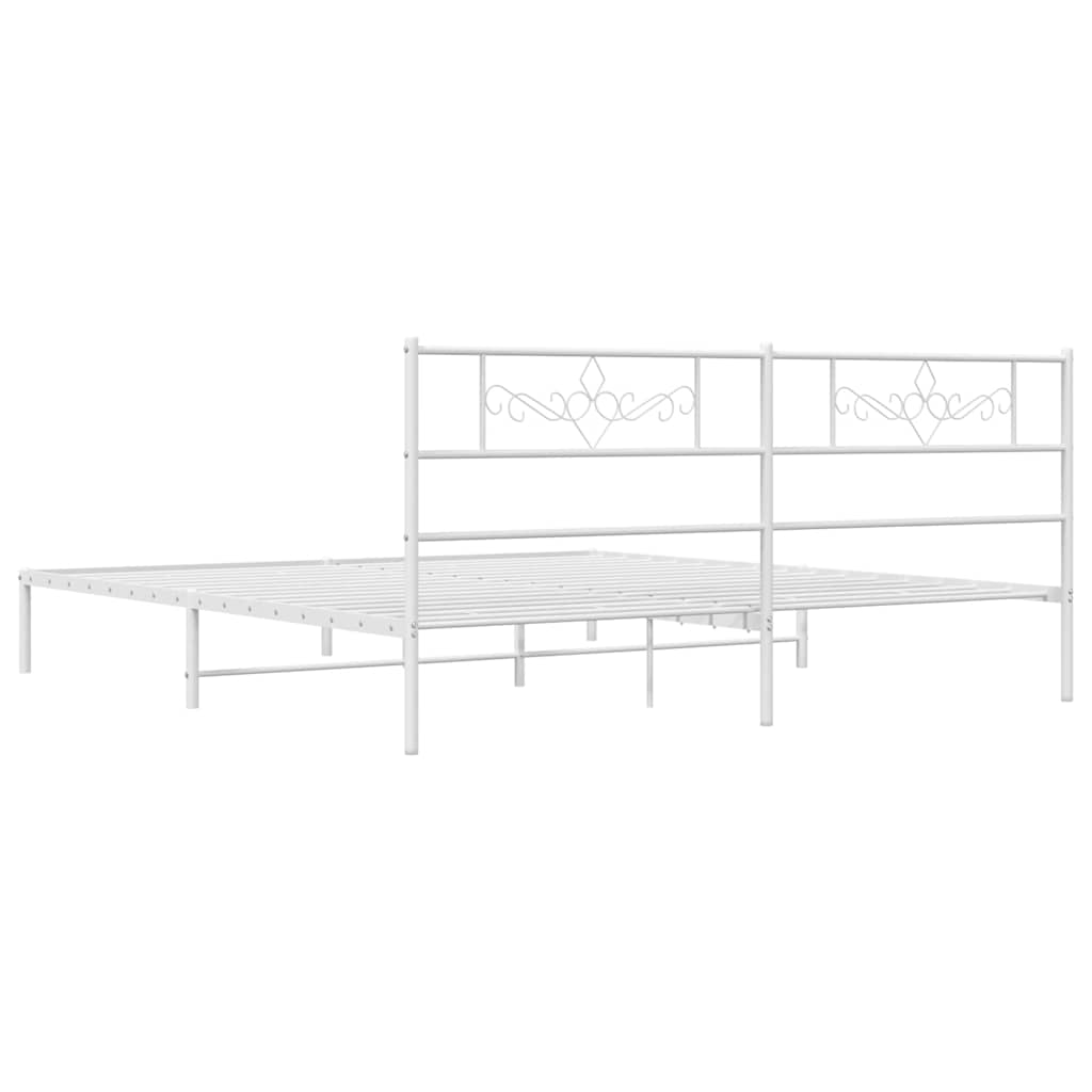 Sengeramme i metall med hodegavl hvit 193x203 cm