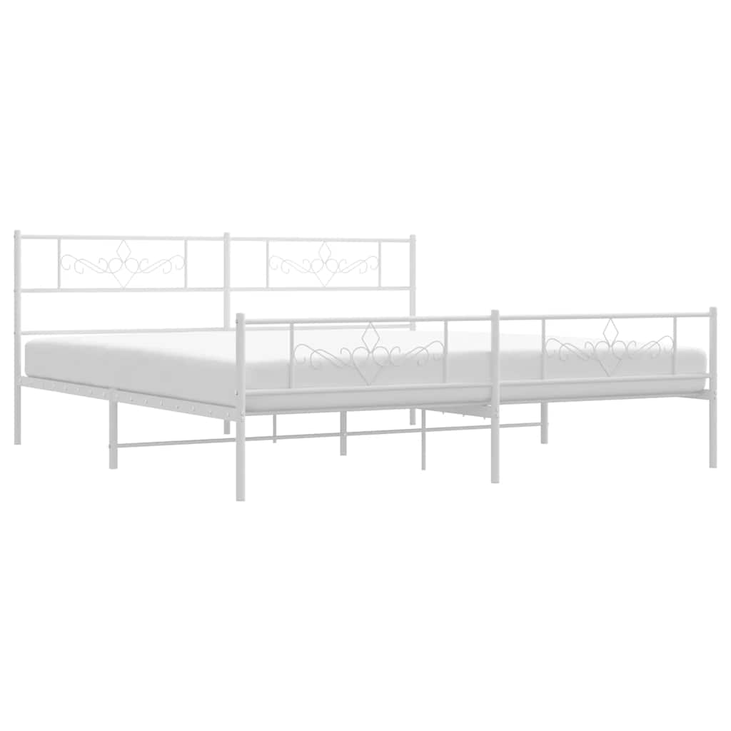 Sengeramme i metall med hode- og fotgavl hvit 193x203 cm