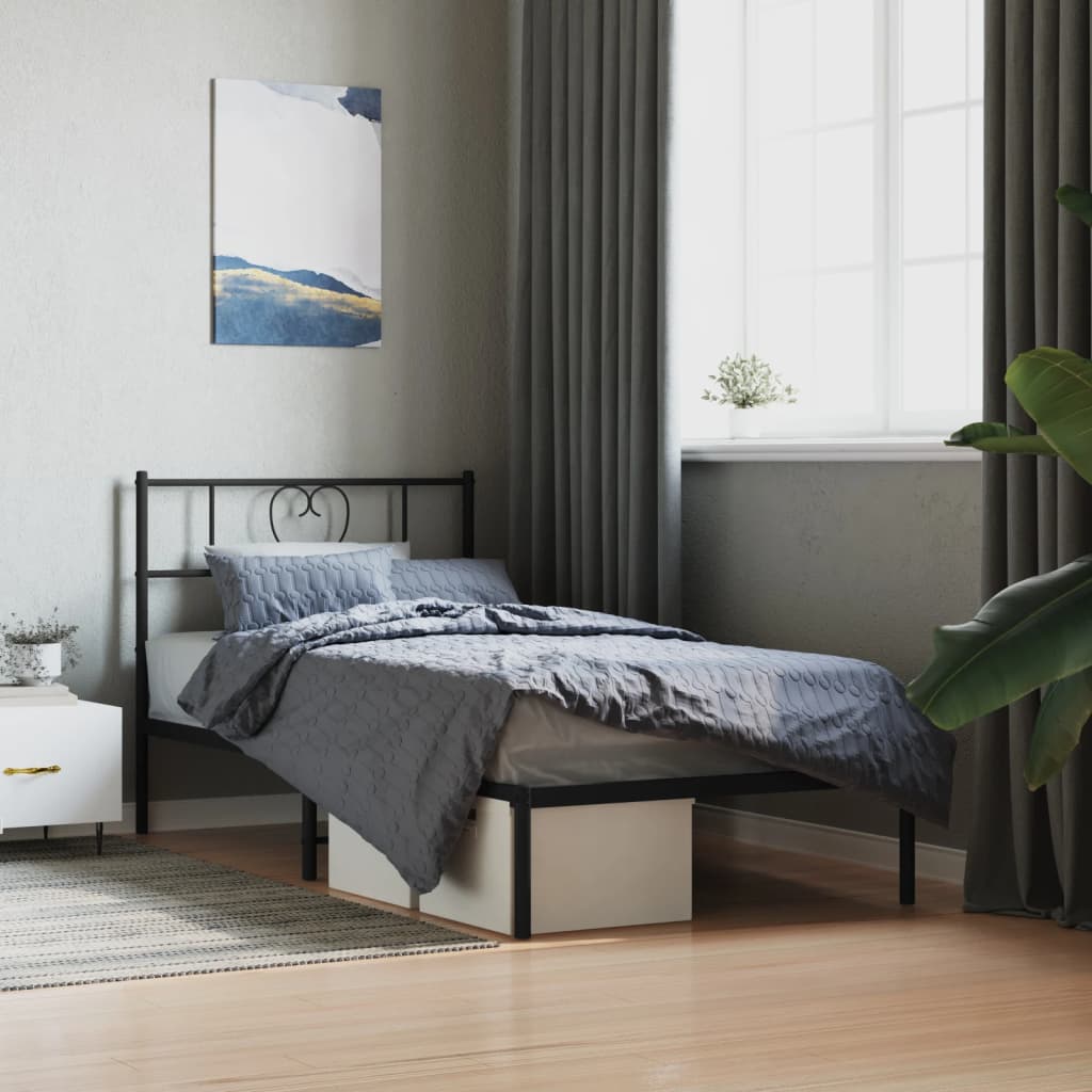 Sengeramme i metall med hodegavl svart 75x190 cm vidaXL