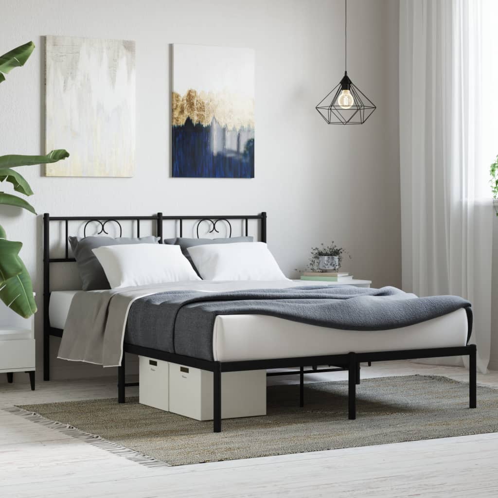 Sengeramme i metall med sengegavl svart 140x200 cm