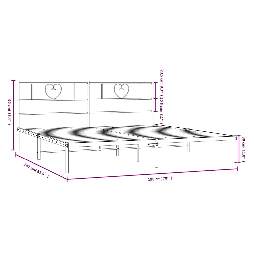 Sengeramme i metall med sengegavl svart 193x203 cm