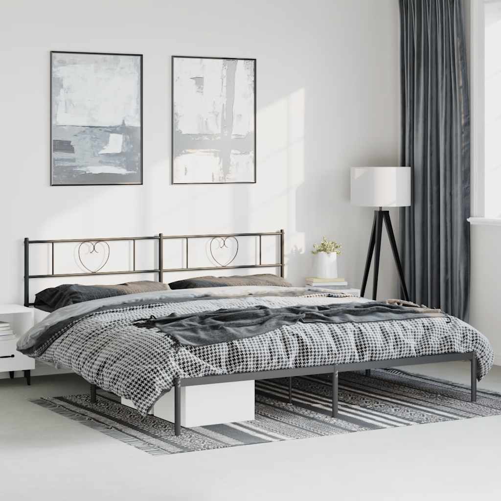 Sengeramme i metall med sengegavl svart 193x203 cm