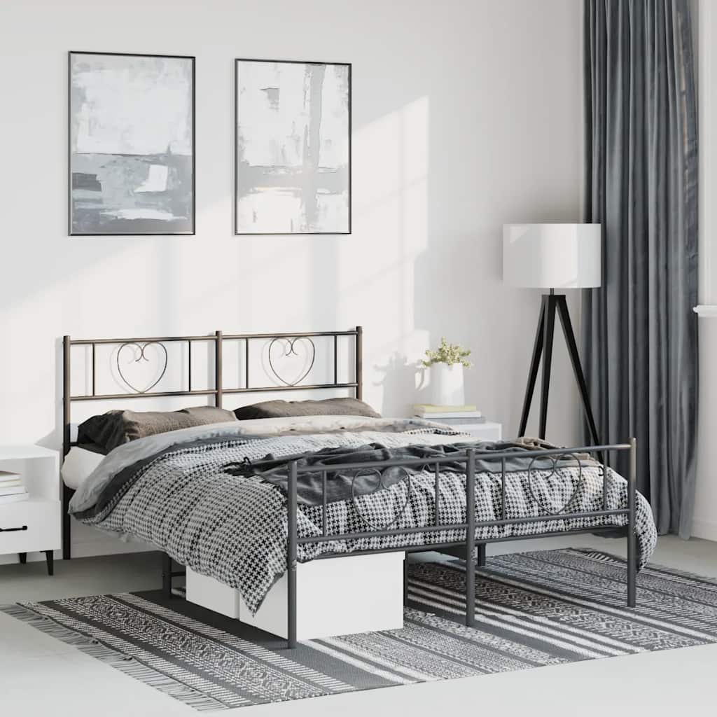 Sengeramme i metall med hode- og fotgavl svart 135x190 cm