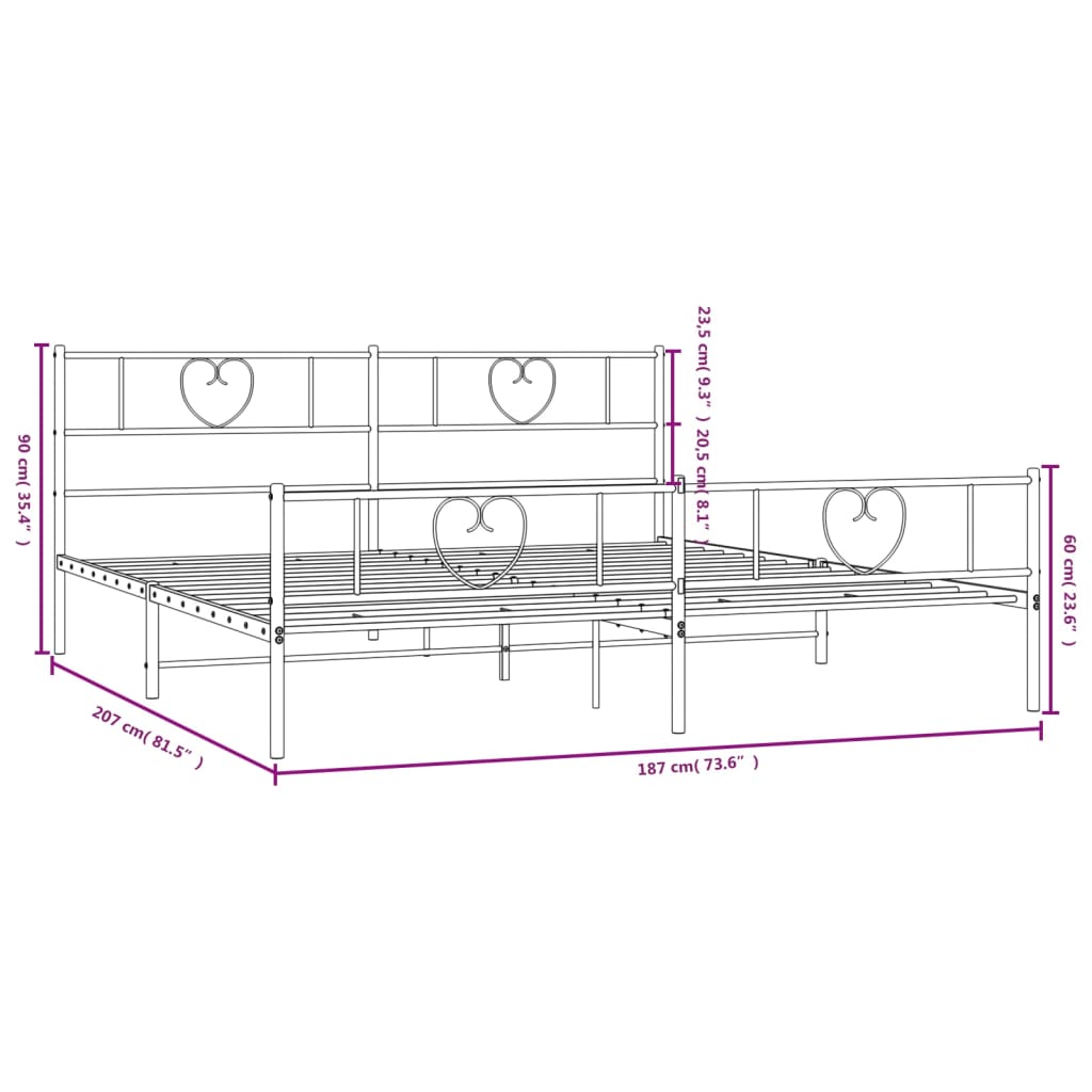 Sengeramme i metall uten madrass med fotgavl svart 180x200 cm vidaXL