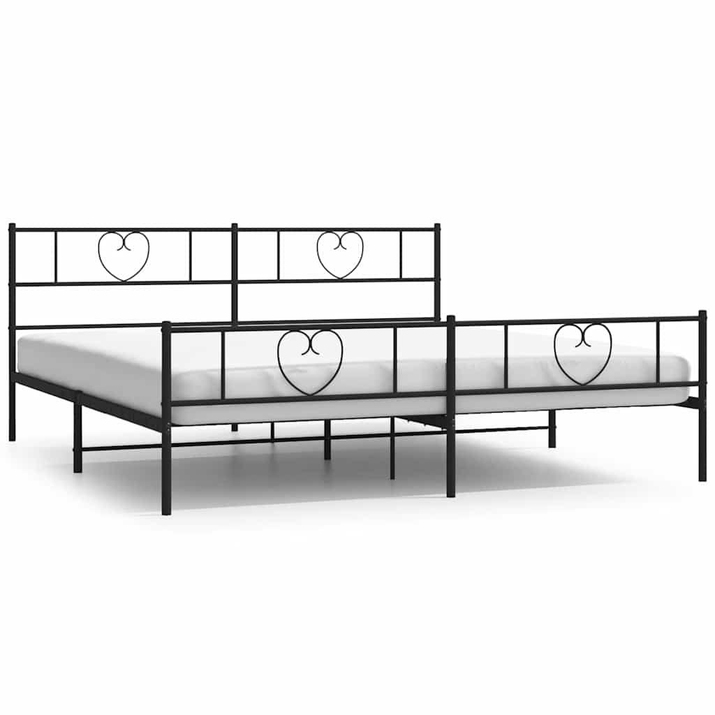 Sengeramme i metall med hode- og fotgavl svart 193x203 cm