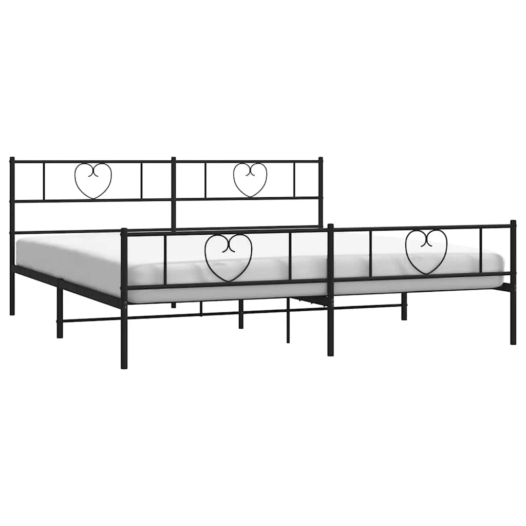 Sengeramme i metall med hode- og fotgavl svart 193x203 cm