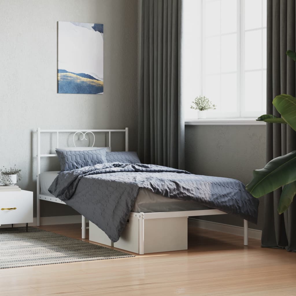 Sengeramme i metall uten madrass med hodegavl hvit 75x190 cm vidaXL